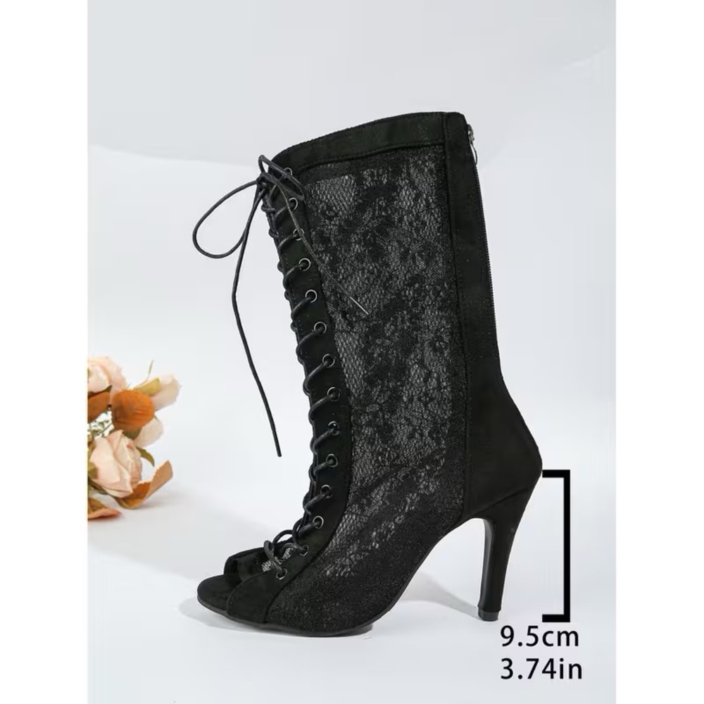 Mesh Cutout Lace-Up Peep Toe High Heel Ankle Boots Summer 2026, Women Shoes. - Picture 5 of 15